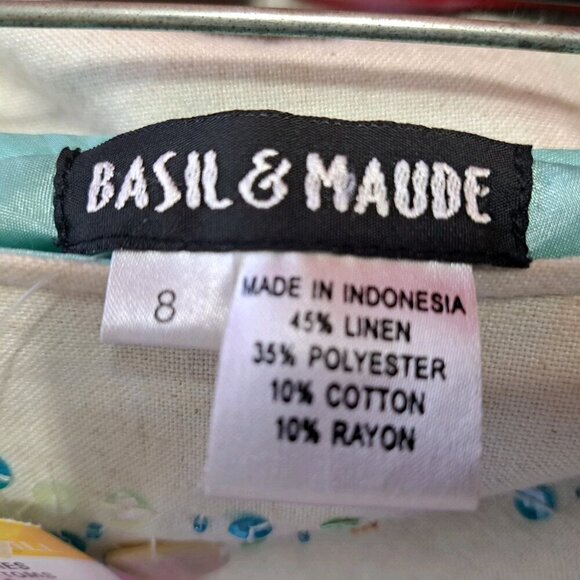 Basil & Maude 8 Linen Blend A-Line Side Zip Skirt Sequins Beads Boho - Picture 5 of 14